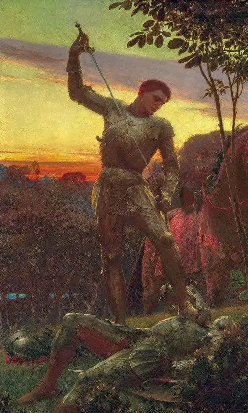 Romantic painting of a knight killing another person