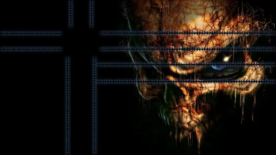 The profile picture of the human skull with a terrible black background 