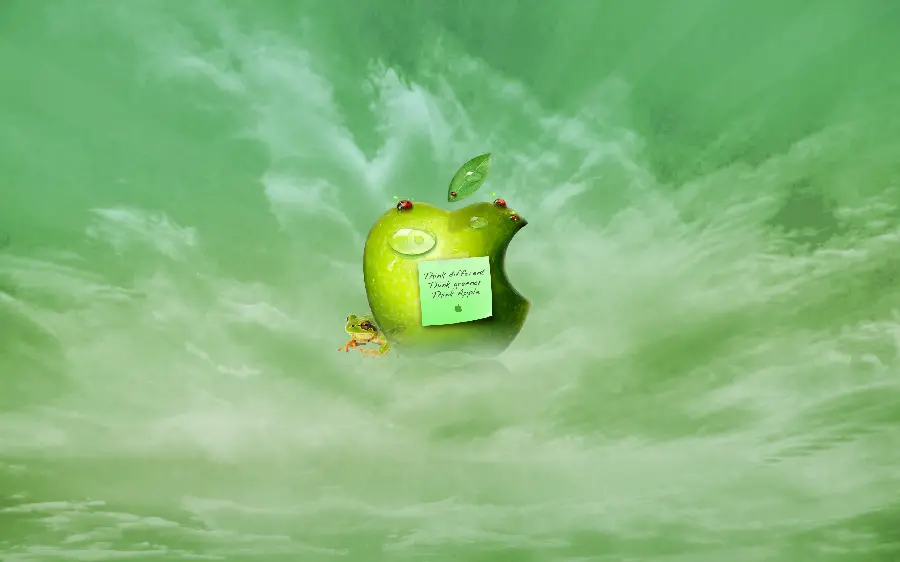 Creative graphic photo of an apple with a green background 