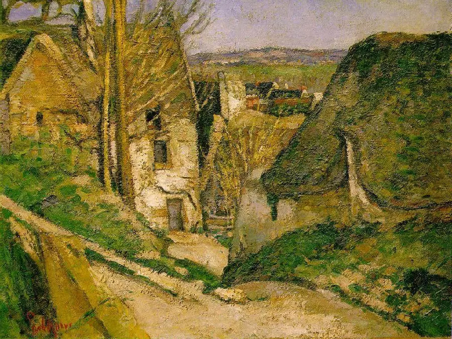 Photo of the painting of the house of the hanged man in Auvers by Paul Cezanne