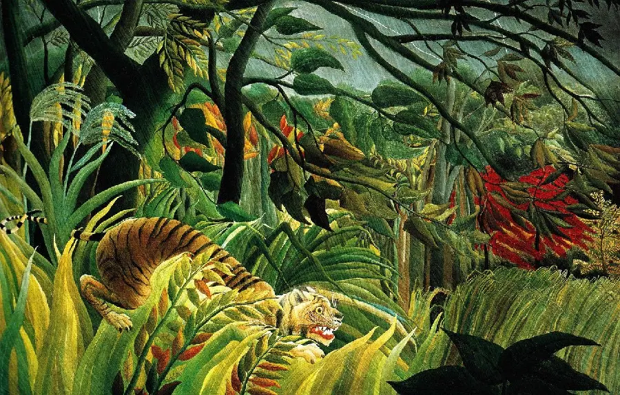 Download the stock photo of the painting of a tiger in a storm by Henri Rousseau for printing