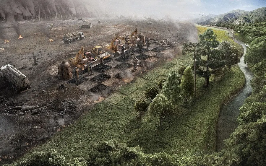Conceptual photo of landscape with dark truth surrealism style