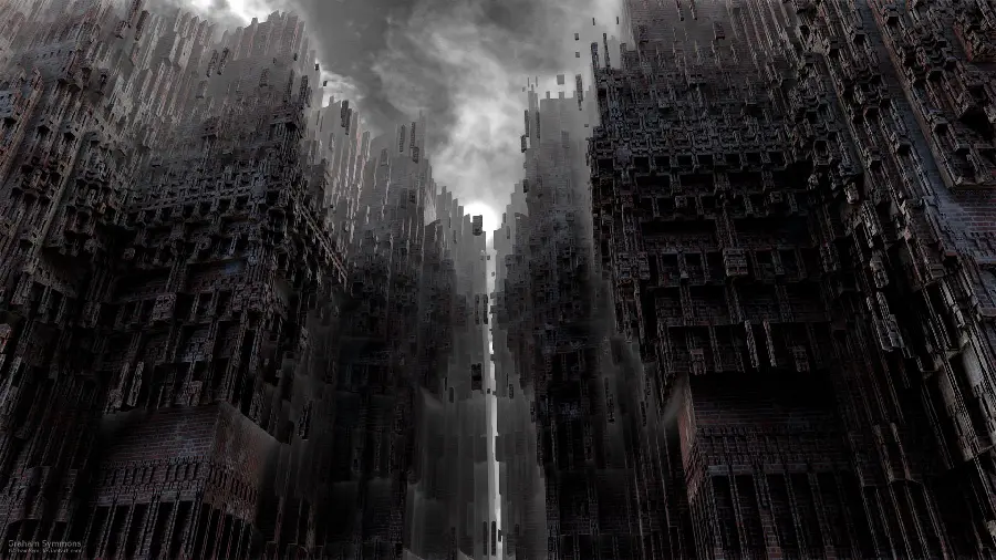 Black Surrealism Background Photo of Strange Skyscrapers