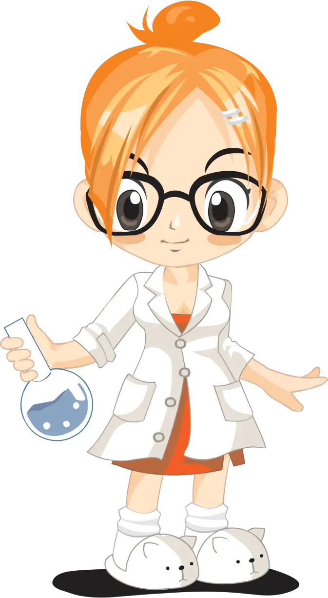 Cute girl image of an attractive scientist and Gogol for profiles of female chemistry students 