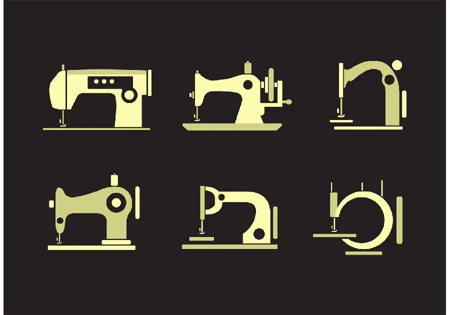 Background of various sewing machines in a digital graphic image