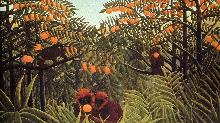 Download stock image of the famous painting of playful monkeys by Henri Rousseau