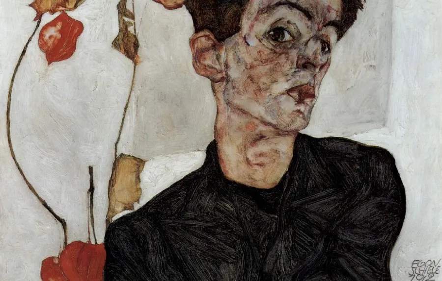 Image of a self-portrait painting by Egon Schiele, the famous Austrian painter