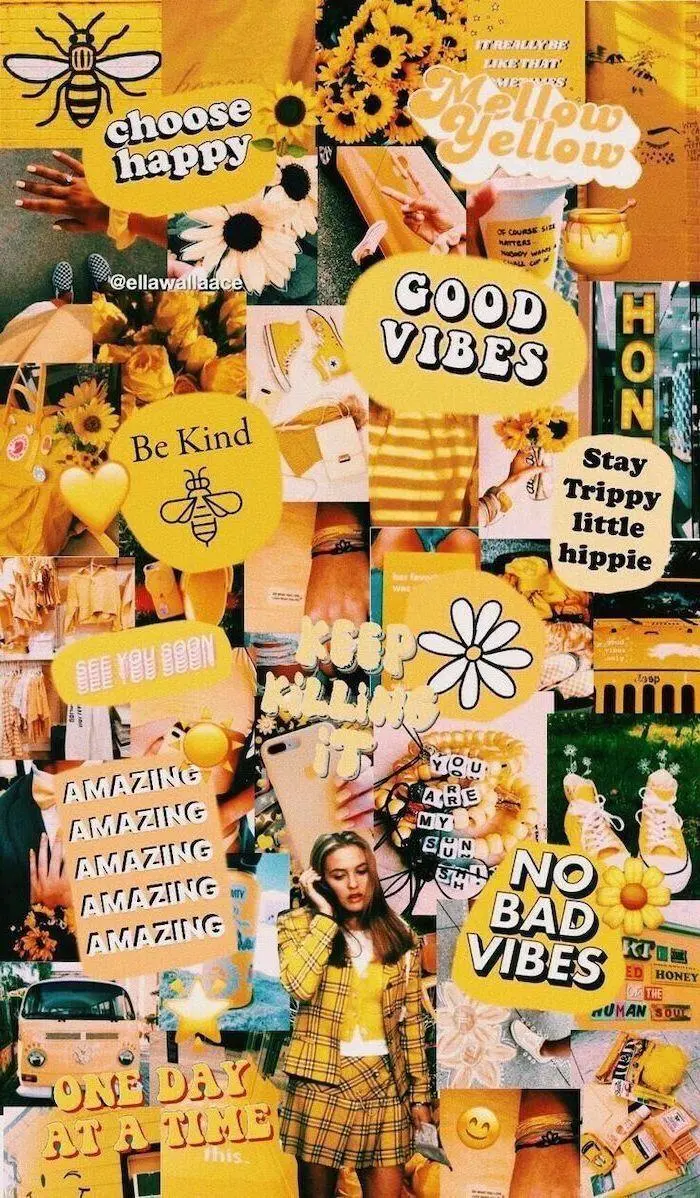 The most special photo combination and collage with a yellow theme for wallpaper 