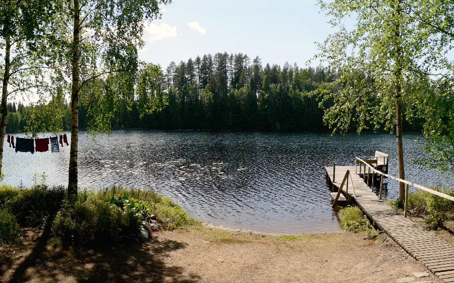 Background photo of pristine nature with a dreamy wooden bridge for emotional people