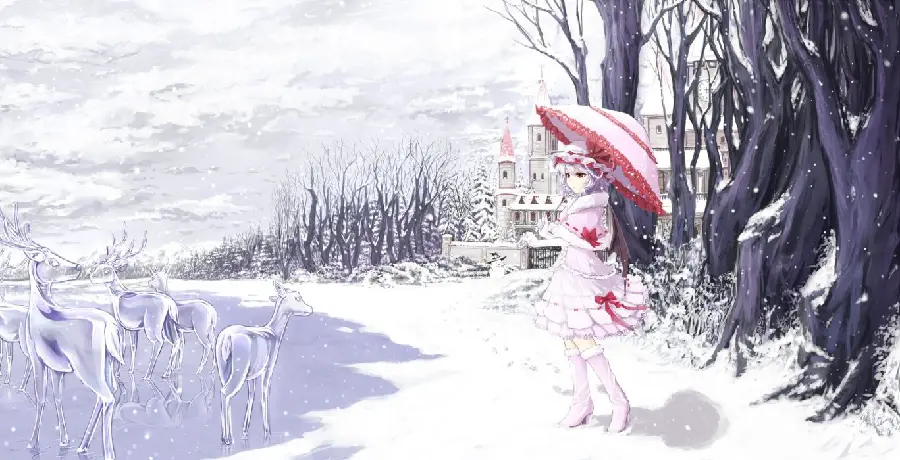 Free image download Beautiful and tall girl with a snow umbrella in a dreamy winter 