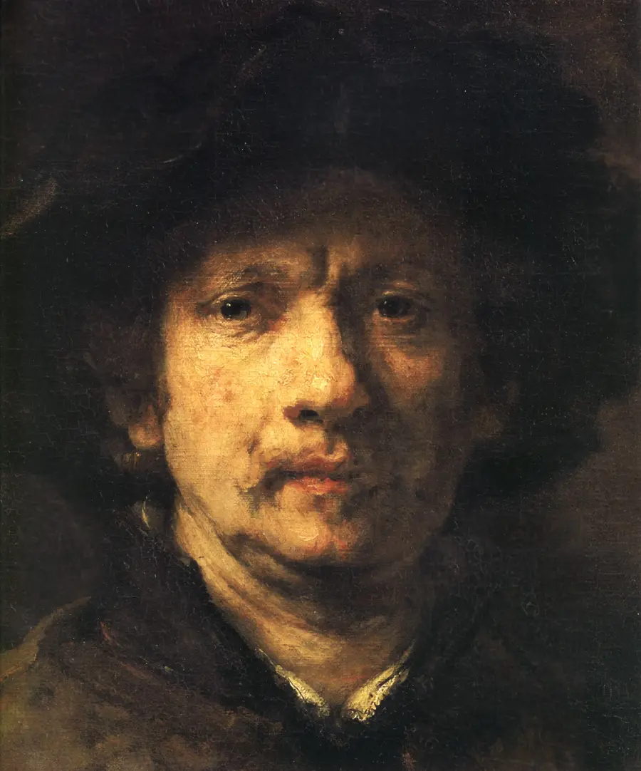 Image of a self-portrait painting by Rembrandt of the faces of the Golden Age