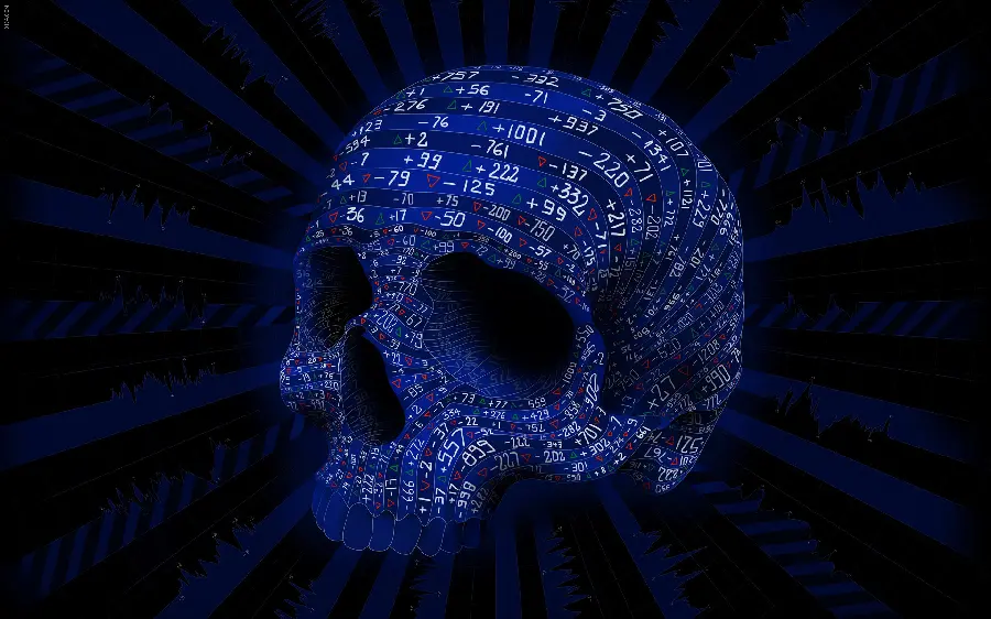 Wallpaper and background of a skeleton decorated with numbers 2024
