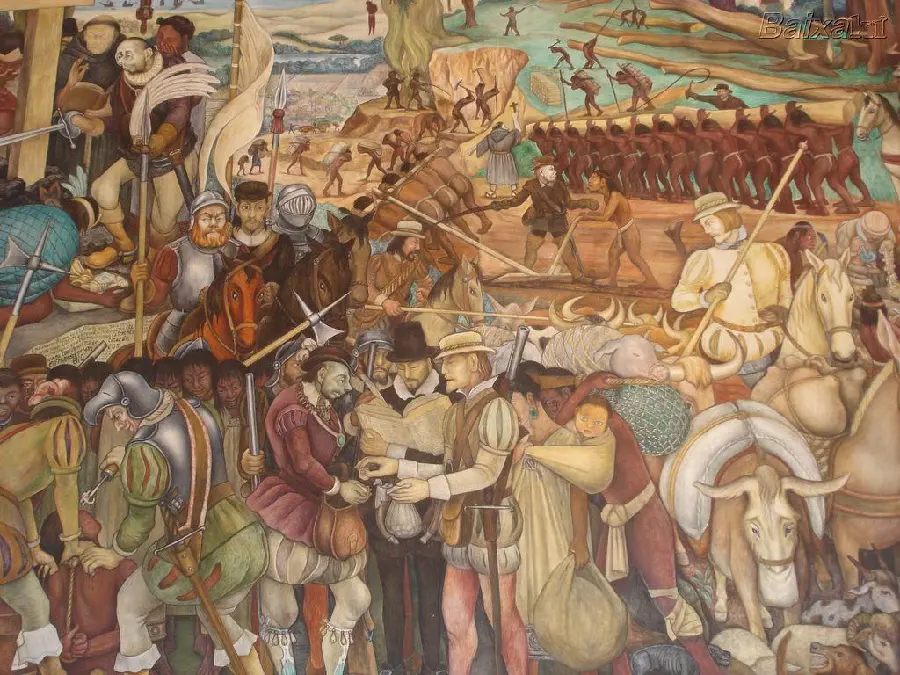 Impressive image of the colonization of the great city of Tenochtitlan by Diego Rivera