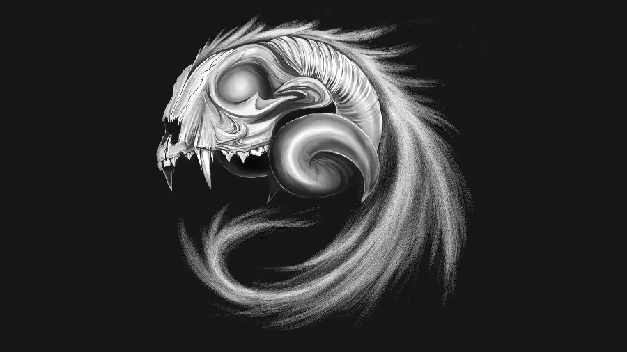 Scary and terrifying image of a human skull with a black background 