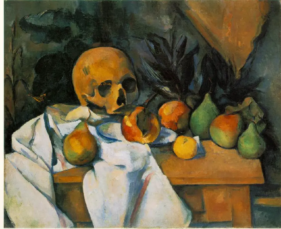 Picture of a painting by Paul Cezanne drawn from a still life with a skull