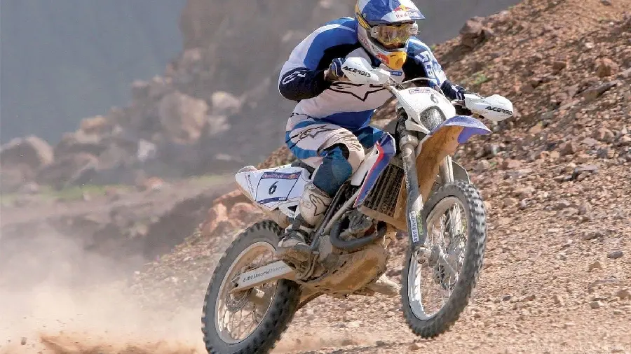 Stock photo of competitions with new, light and fast BMW and enduro motorcycles