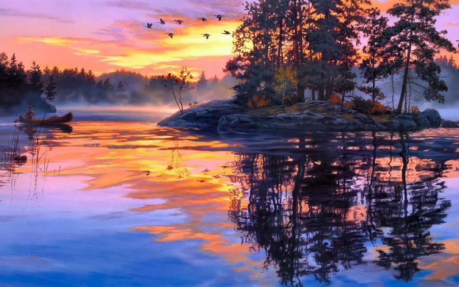 Photo of a dreamy and incredibly stylish nature landscape painting for poster printing 