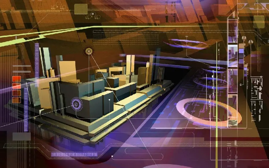 High Quality Modern Purple and Blue Architecture 3D Graphic Wallpaper