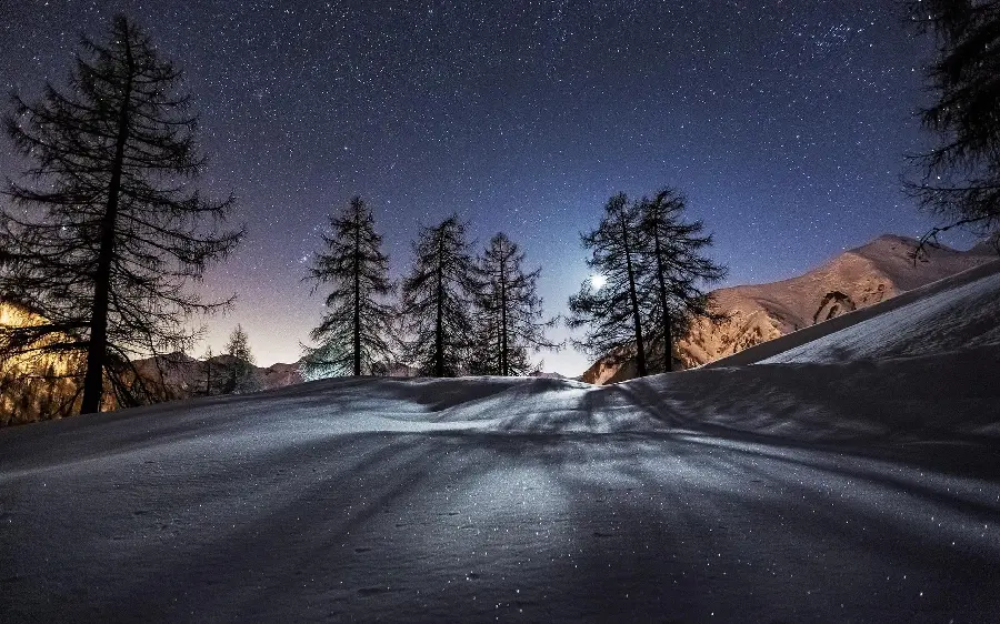 Download a very beautiful image of pure winter nature with a dark theme 