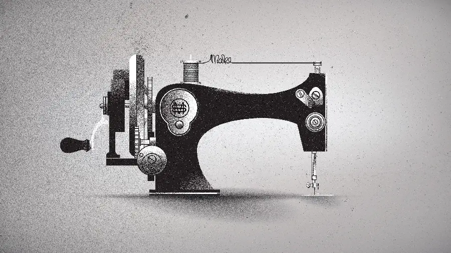 Photo of old sewing machine in black and white image as a painting