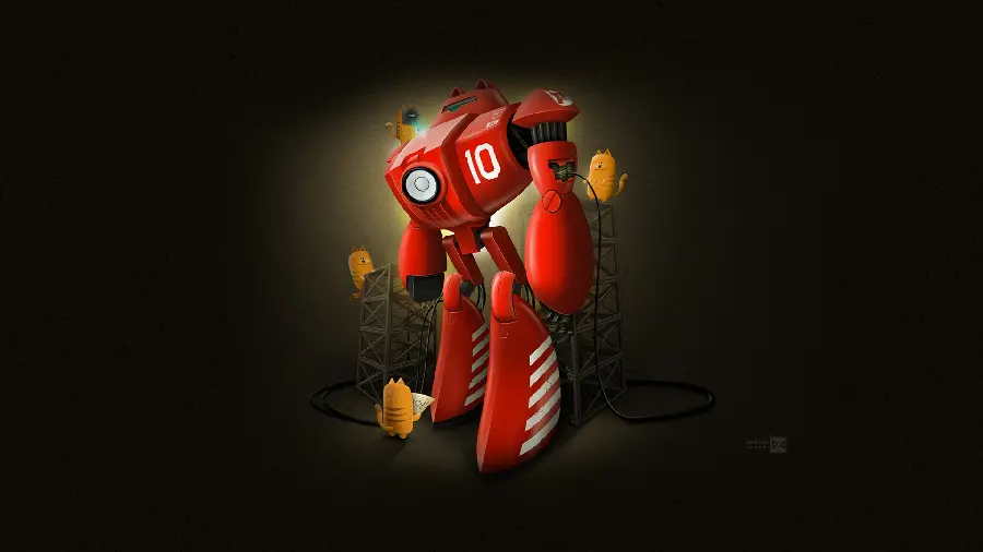 Cartoon photo with a red robot design for a children's room print