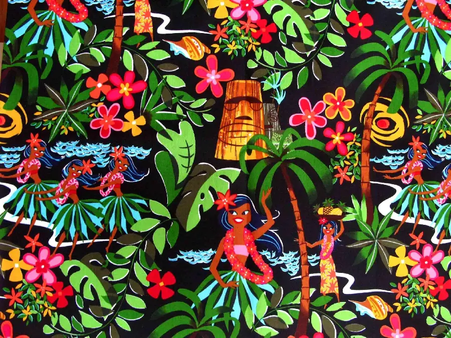 Photo of a cheerful and colorful Hawaiian painting by the prominent artist Diego Rivera