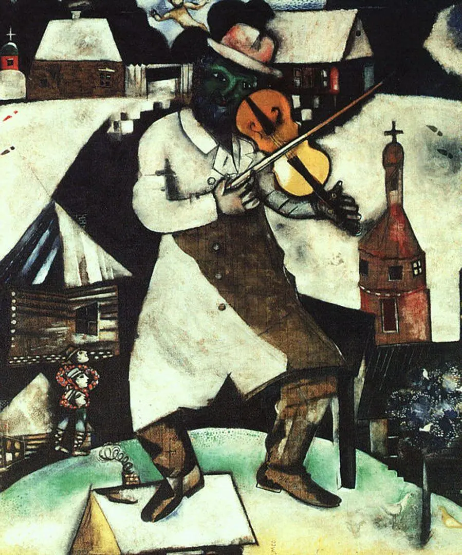 A picture of a painting by Marc Chagall of a man playing the violin 