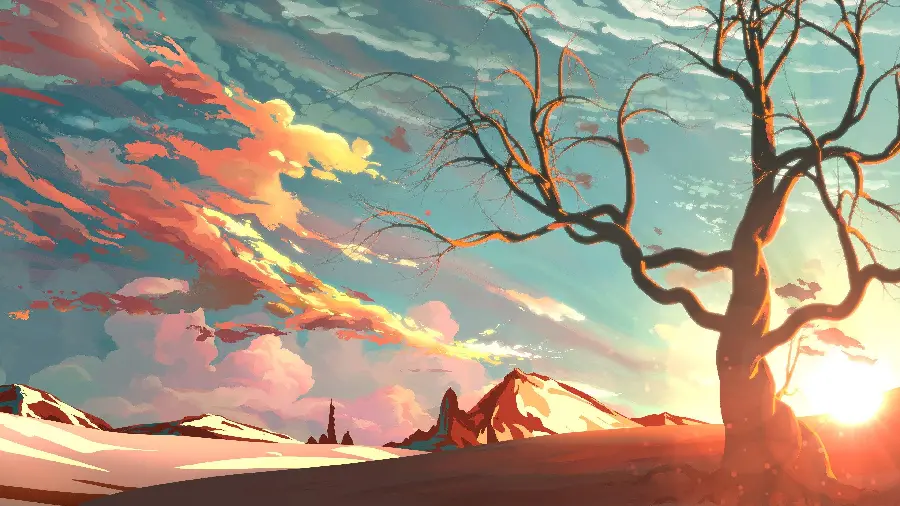The most downloaded stock image of a nature painting with a sunset view