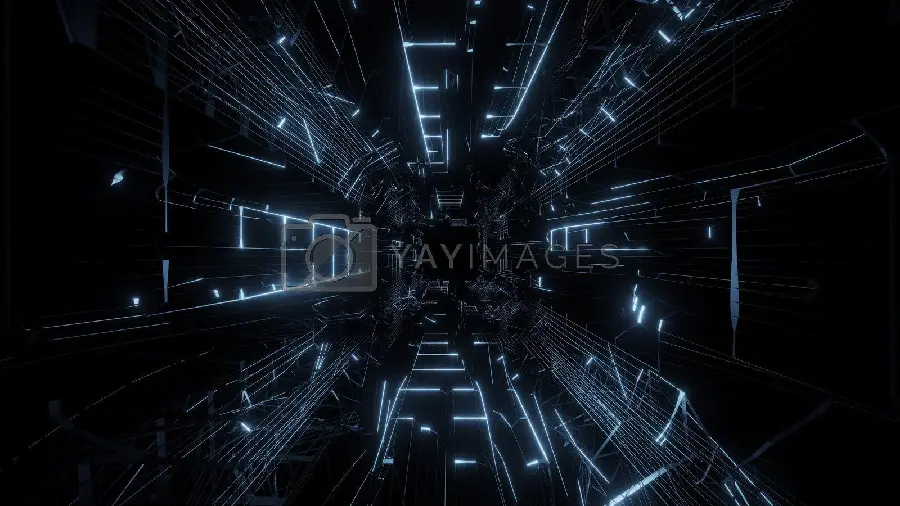 Blue Wireframe Background with 3D Render Tunnel Background Wallpaper