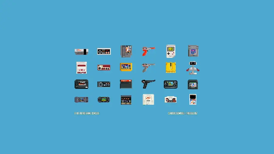 Wallpaper of a computer game design and various types of handheld ataris with high quality 