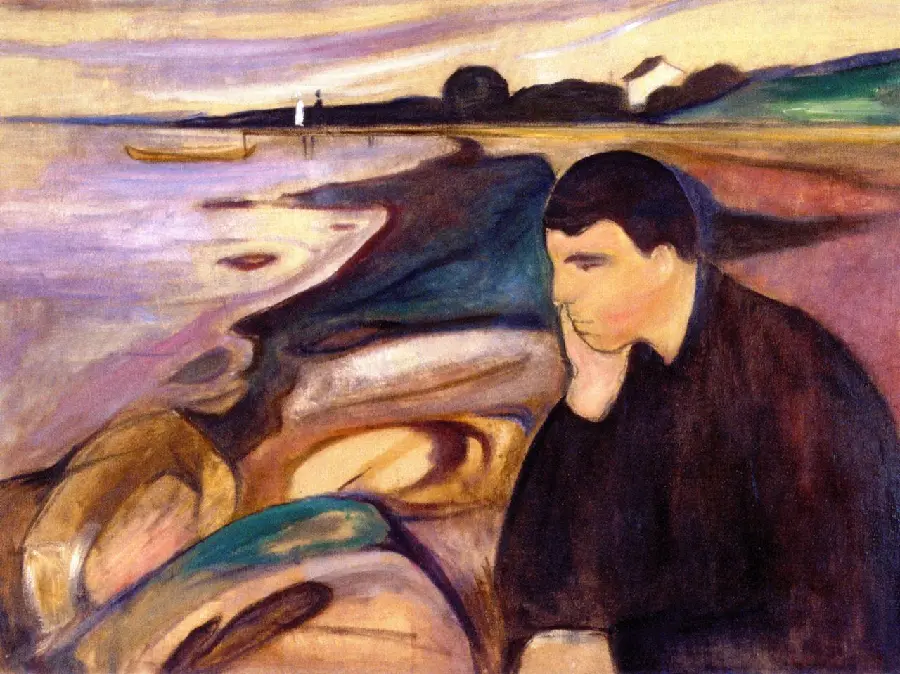 Depressed Melancholia painting by Edvard Munch, Norwegian painter