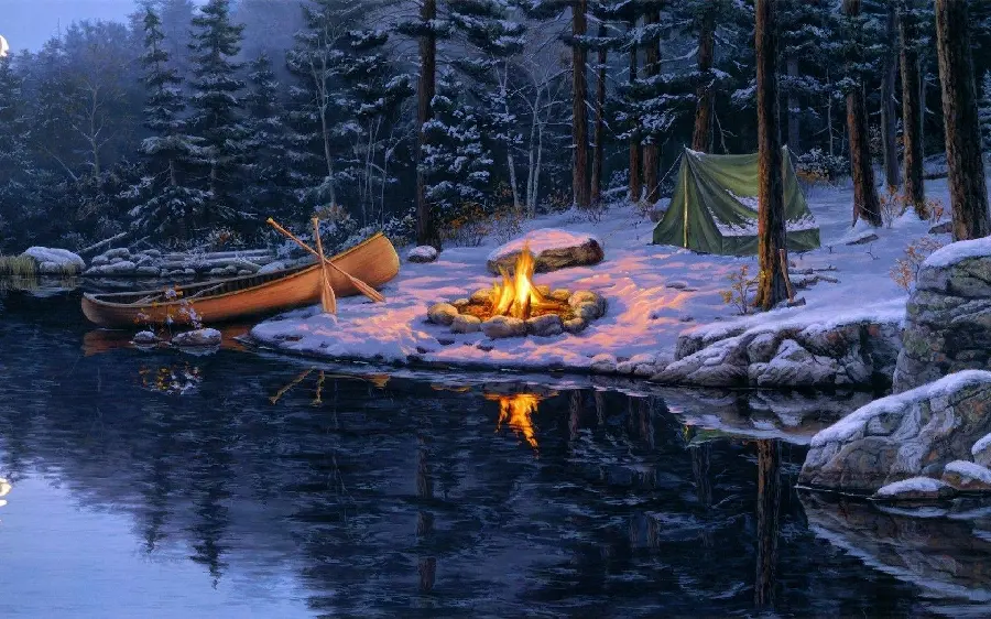 Background of the lake in winter and the ground turns white