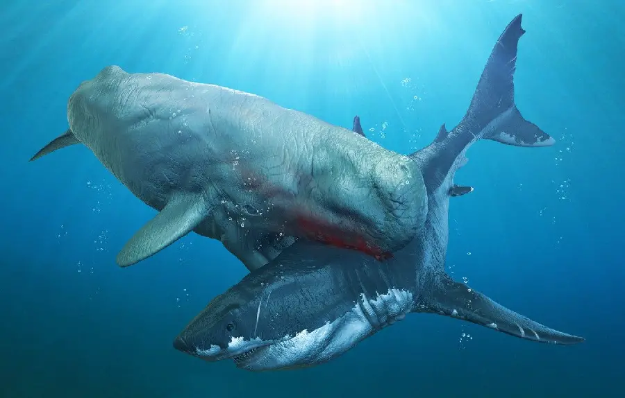 Dark gray sperm whale background in the depths of the ocean waters