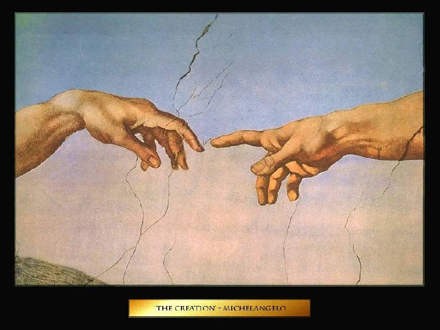 Simple photo of the mural or fresco of the Creation of Adam by Michelangelo, the Italian architect and painter