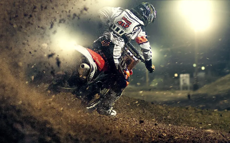 Cover photo of the highlight of the exciting Honda 125 motocross motorcycle race on a dirt field in 4k quality