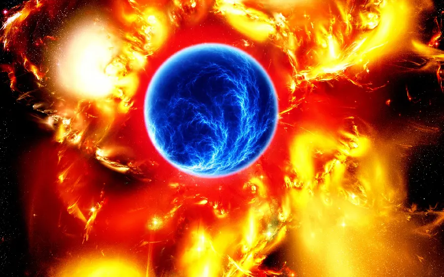 Ice ball wallpaper in the middle of fire or high quality