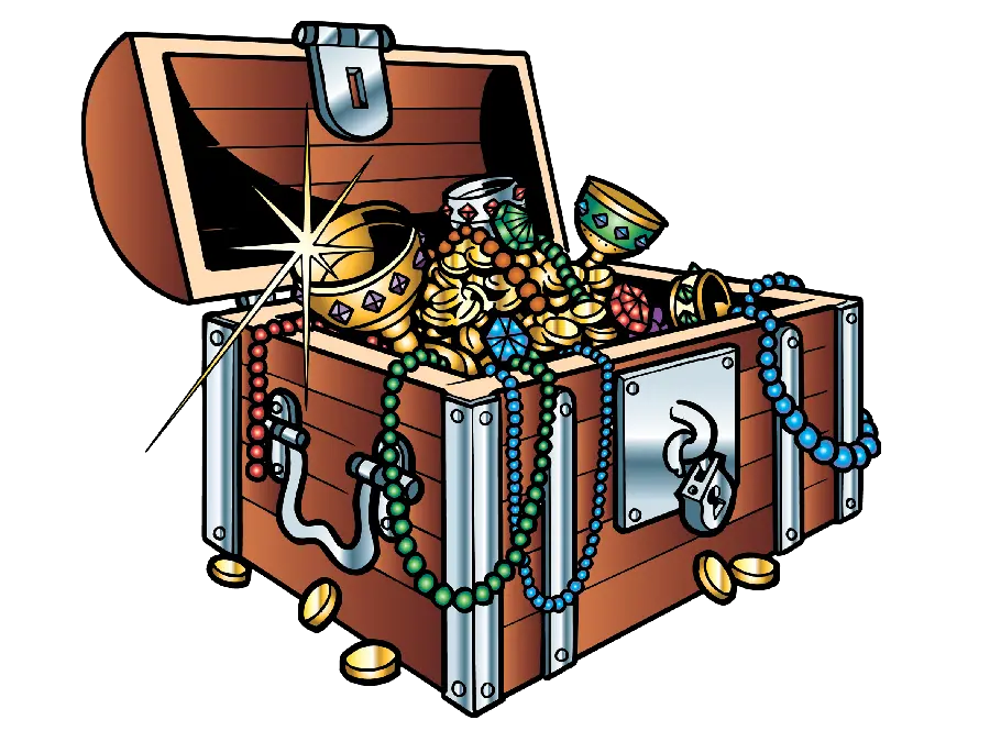 Download Simple Computer Graphic Drawing of Ancient Treasure Chest Full of Gold