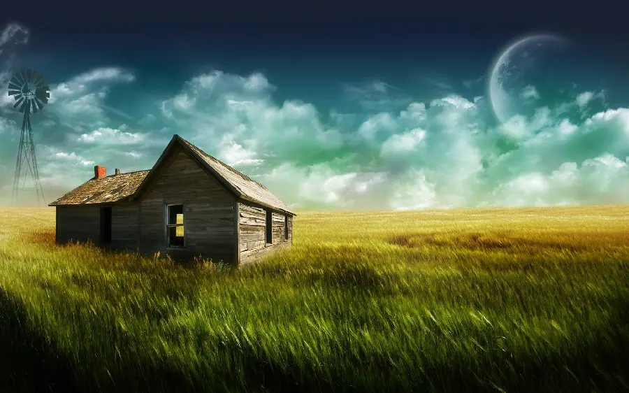 Lovely wallpaper of a granary next to a windmill with a sense of tranquility
