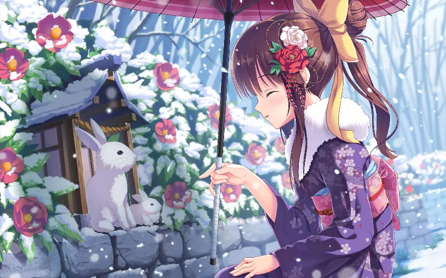 Download anime girl profile picture of a beautiful girl with a snow umbrella