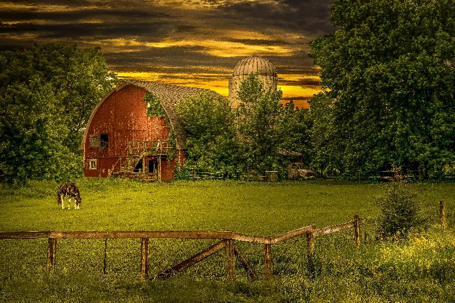 Dreamy Barn Background Photo in the Middle of Lush Nature