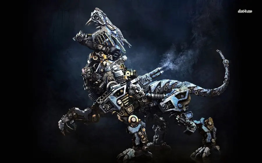Photo of a dragon made of metal parts with a black background 