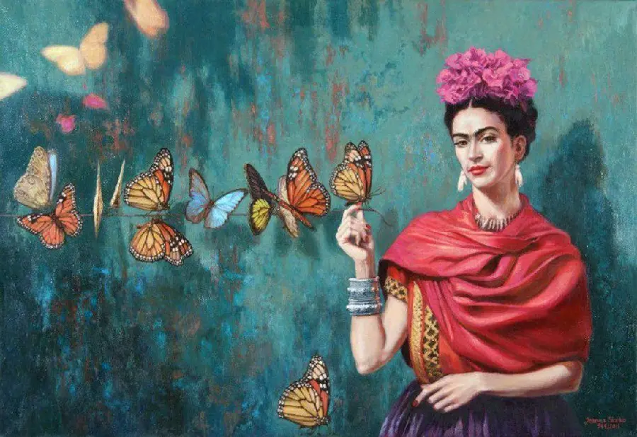 Frida Kahlo painting with Mariposas Frida Kahlo digital art
