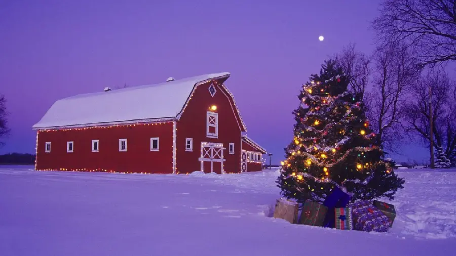 High-quality photo of a barn in winter and snowy ground