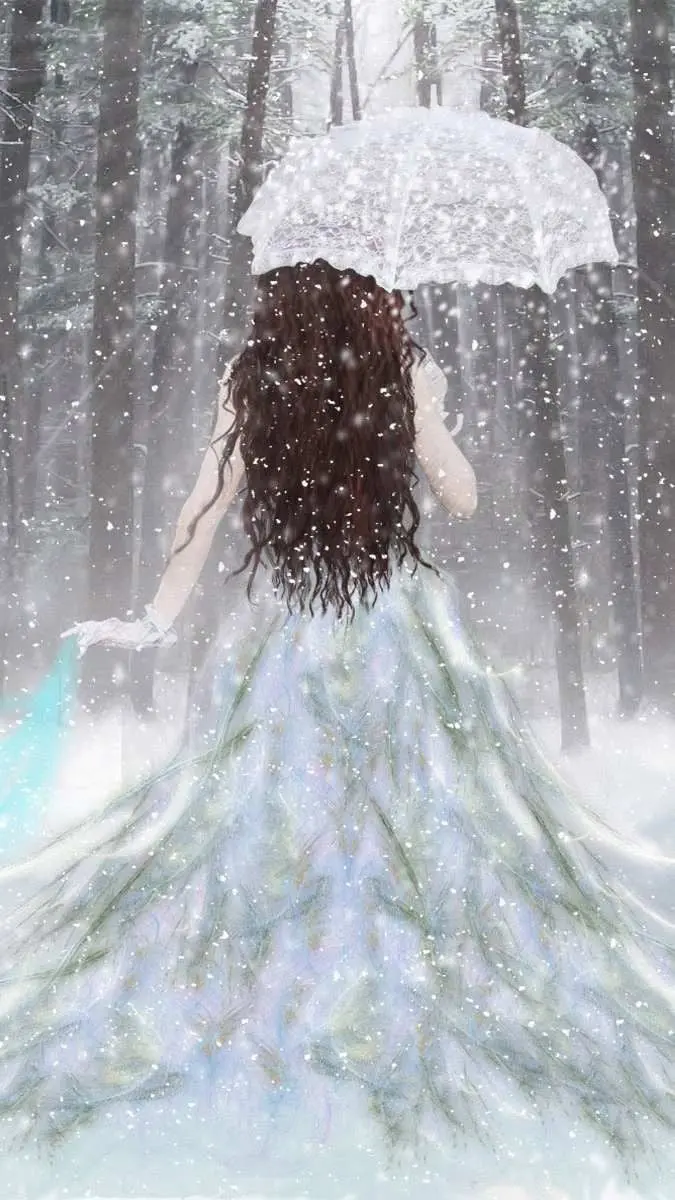 The most stylish and unique and attractive girl's wallpaper design, a girl with a wedding dress and a ball gown with a snowflake