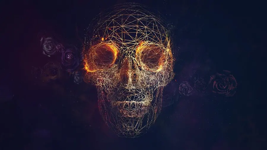 Dark Rose Skull Abstract Wireframe 3D Digital Art Background