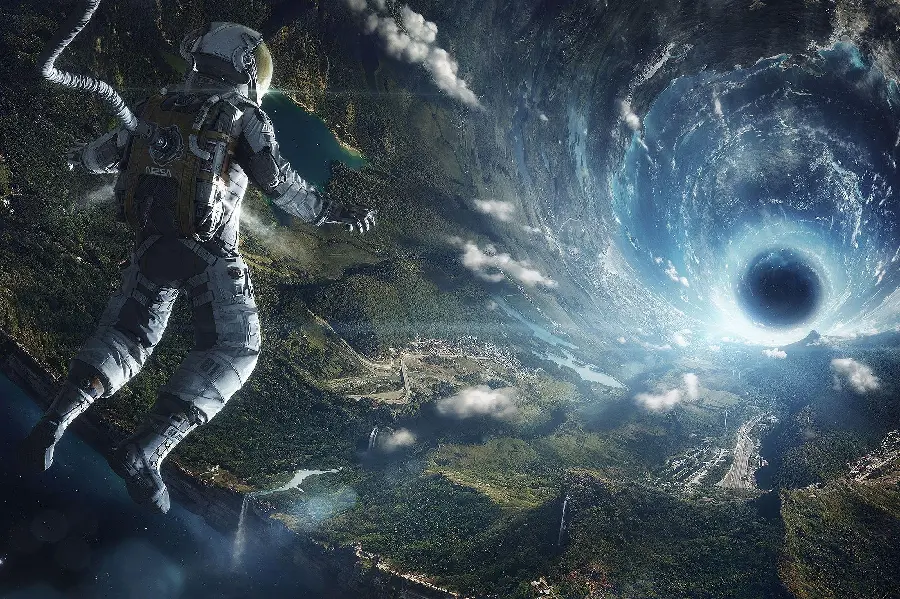 Image of space and astronaut in fine art photography style