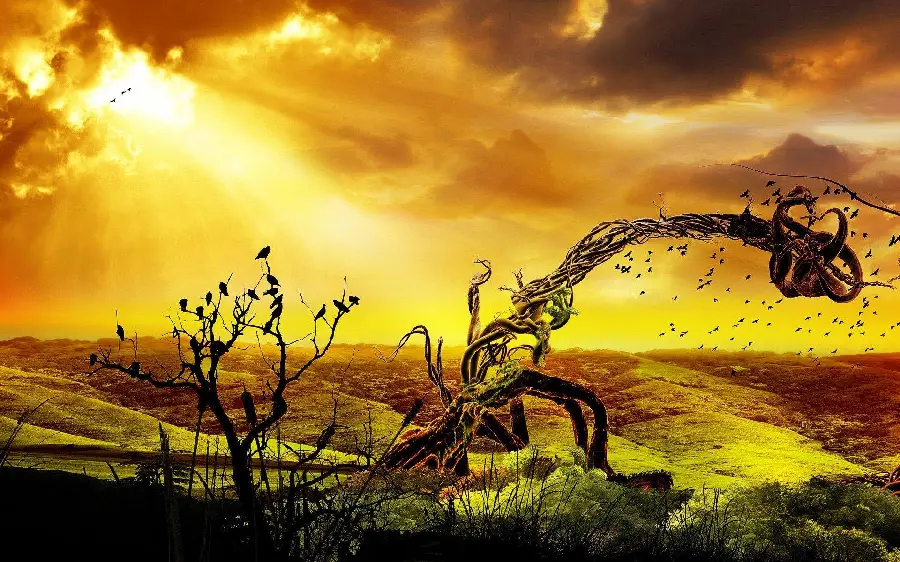 Wildlife background animation of a lonely bare tree in a dry desert