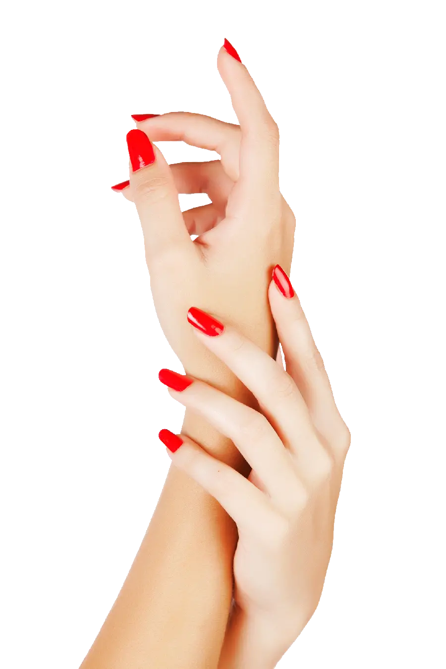 PNG image of girls' hands with red nail polish 