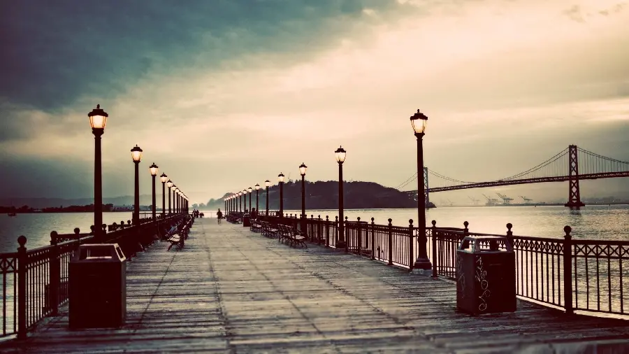 High Quality Quiet Night Bridge and Pedestrian Crossing Wallpaper