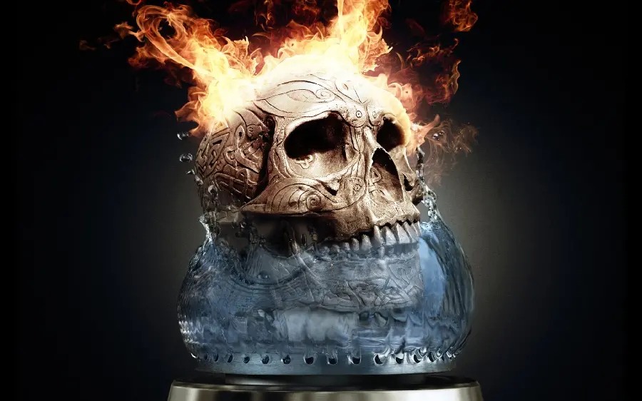 Cool wallpaper with fiery skeleton design used in the film industry